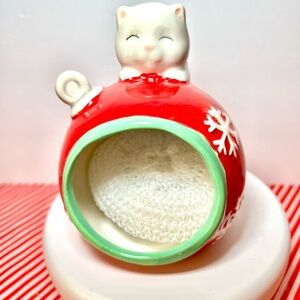 Kitty Cat on Christmas Ball Ornament Scrubby Sponge Holder